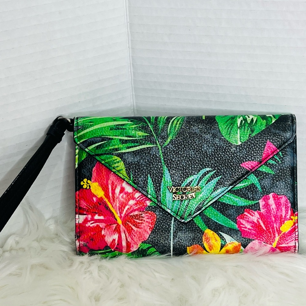 Victoria's Secret Black and Green Tropical Clutch